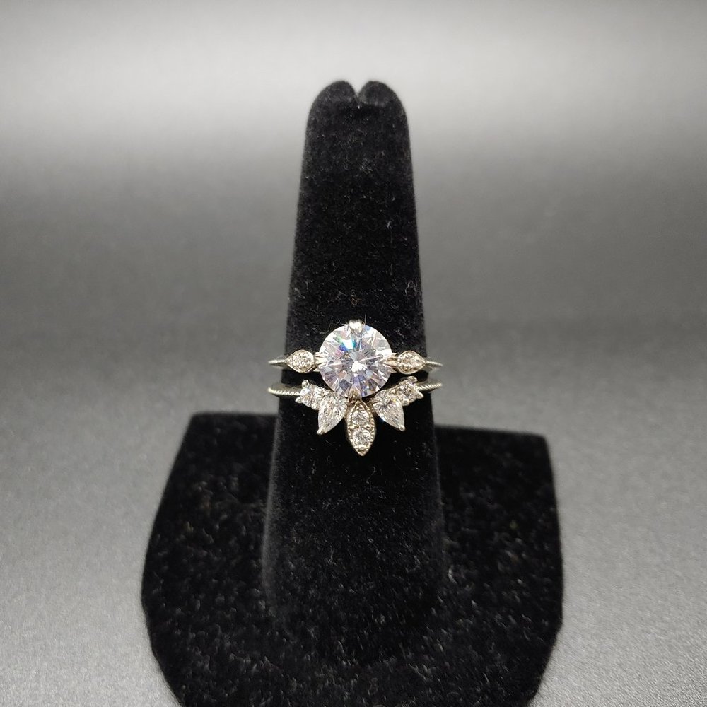 Unique Silver CZ Wedding Set